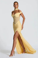 Women's Sexy Maxi Dress Off Shoulder Deep Slit Backless Elegant-12