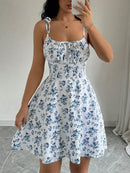 Vestido corto de verano para mujer con tirantes finos estampado floral elegante-10