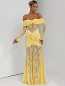 Women’s Sexy Dress Elegant Off Shoulder Lace See Through Backless-29