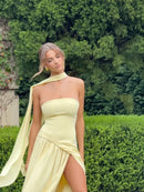 Women's Sexy Maxi Dress Corset Elegant Strapless Backless High Slit