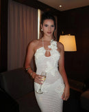 Elegante vestido largo floral con cuello halter sexy calado sin mangas-9