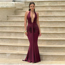 Women's Sexy Maxi Dress Elegant Deep V-Neck Ruched Backless