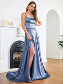 Women's Sexy Long Dress Spaghetti Strap Elegant Satin with Leg Slit
