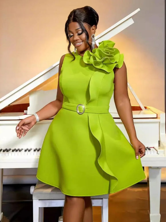 Robe mi-longue sexy grande taille élégante sans manches 