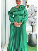 Women's Sexy Maxi Dress Plus Size  Elegant Pleated Long Sleeves