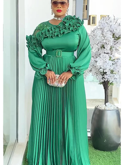 Women's Sexy Maxi Dress Plus Size  Elegant Pleated Long Sleeves