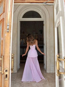 Elegant Set For women Long Skirt Side Slit Corset Top Lace Hem