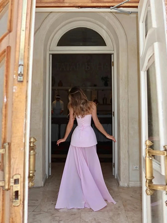 Elegant Set For women Long Skirt Side Slit Corset Top Lace Hem