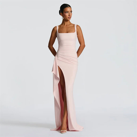 Women's Long Dress Sexy Elegant Spaghetti Straps Backless Split