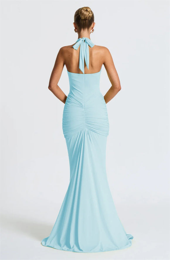 Sexy Maxi Dress Deep V-Neck Ruched Backless Elegant for Women