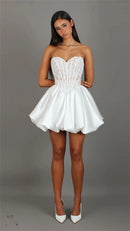 Luna Custom Made Short Mini Wedding Dress with Sweetheart Neckline & Lace Appliqué