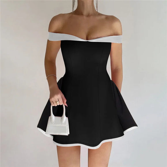 Women's Mini Dress Elegant Strapless Off Shoulder Backless Patchwork