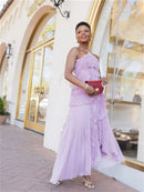 Women’s Maxi Dress Elegant Halter Neck Off Shoulder Backless Split Ruched