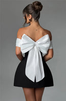 Women's Sexy Mini Dress Elegant Bow Strapless Off-Shoulder A-Line