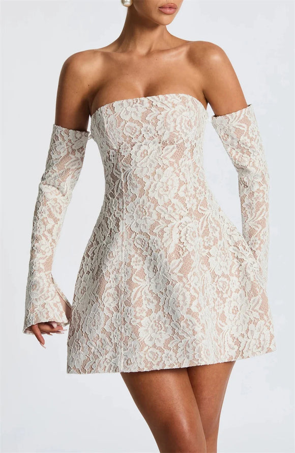 Women's Sexy Mini Dress Lace Off Shoulder Backless Elegant Strapless