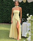 Women's Sexy Maxi Dress Elegant Strapless Backless High Slit Evening Gown-17