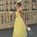 Vestido midi sexy cuello halter espalda descubierta liso sin mangas corte A-9