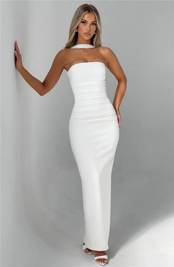 Robe longue sexy élégante à épaules dénudées et dos nu pour soirée