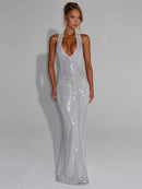 Women's Sexy Long Dress Sequin Elegant  Backless Sleeveless