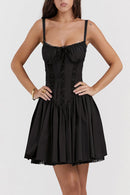 Robe courte sexy pour femme élégante dos nu élégante en dentelle plissée-25