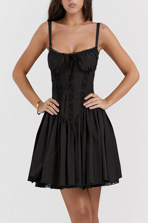 Robe courte sexy pour femme élégante dos nu élégante en dentelle plissée