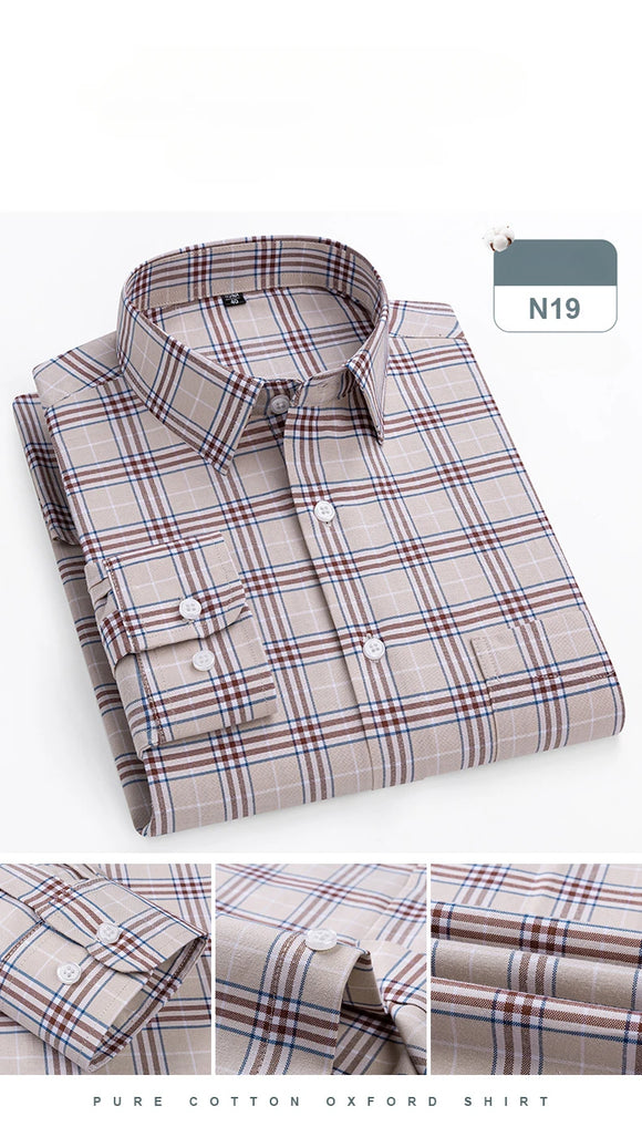 Men's Shirt 100% Cotton Elegant Formal Striped Slim Fit Long Sleeve