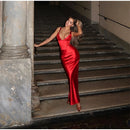 Women's Sexy Long  Dress Satin Elegant Backless Bodycon Fishbone-23