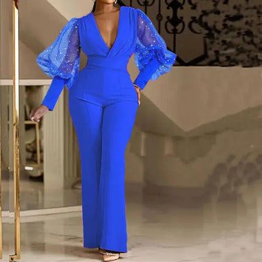  Women's Wedding Jumpsuit Sequin Bodycon Long Sleeves