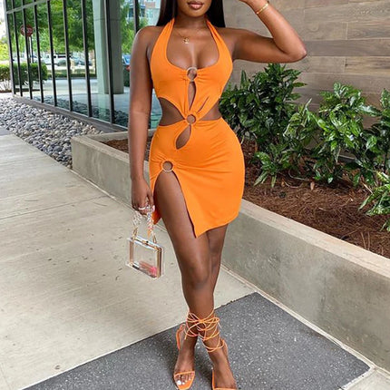 Women's Sexy Mini Dress Elegant Bodycon Stretchy Halter Neck