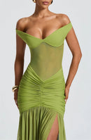 Women's Sexy Dress Elegant Long Deep V Neck Backless Ruched Gown-12