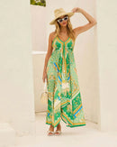 Bohemian Floral Sexy Maxi Dress for Women Elegant Strap Halter V Neck