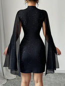 Women's Sexy Mini Dress Sparkly Sequin Bodycon Long Bell Sleeves-8