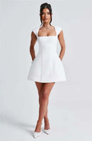 Short Dress Elegant for Women Short Sleeve Square Neck A Line-14