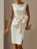 Elegant Sexy Dress For Women Round Neck Sleeveless Bow Slit Evening