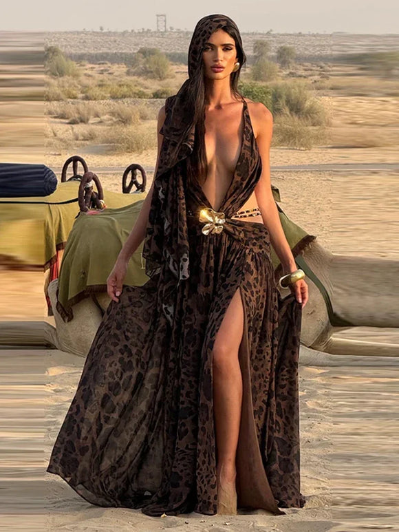 Indianna Women's Sexy Maxi Dress Halter Backless Elegant Slit Side