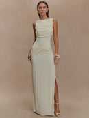 Women's Sexy Long Dress Elegant Ruched Backless Bodycon with High Slit