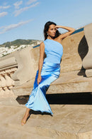 Women's Sexy Maxi Dress Elegant Satin One Shoulder Backless Bodycon