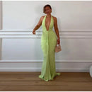 Robe longue sexy pour femme élégante décolleté en V profond froncée dos nu-18