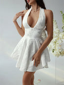 Women's Sexy Mini Dress Sleeveless Halter Lace Up Backless Big Bow