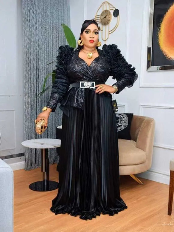 Women's Sexy Maxi Dress Plus Size Sequined Elegant Pleated Evening Gown