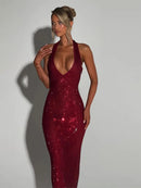 Women's Sexy Long Dress Sequin Elegant  Backless Sleeveless