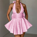 Women's Sexy Mini Dress Sleeveless Halter Lace Up Backless Big Bow-17