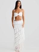 Women's Sexy Sets Two-Piece Lace Crop Top Long Elegant Skirt