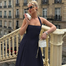 Women's Sexy Midi Dress Halter Backless Solid Sleeveless A-Line