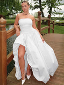 Women's Sexy Maxi Dress Corset Puffy Elegant Pleated Slit Party Dress