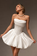 Nina Custom Made Short Satin Corset Wedding Dress Luxury Strapless Bubble Skirt
