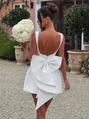 Women's Sexy Mini Dress Big Bows Beads Elegant Backless Sleeveless-44