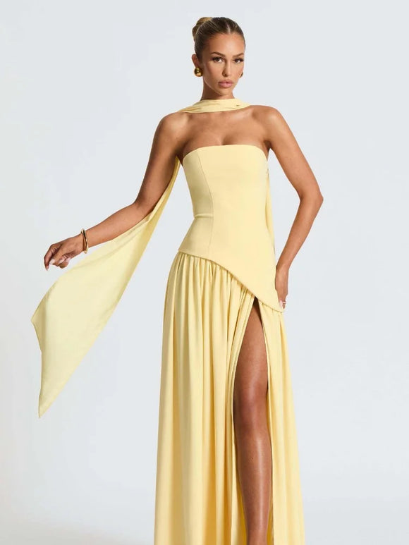 Women's Sexy Maxi Dress Corset Elegant Strapless Backless High Slit