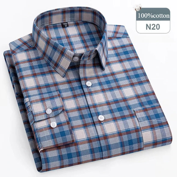 Men's Shirt 100% Cotton Elegant Formal Striped Slim Fit Long Sleeve