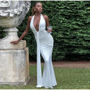 Robe longue sexy pour femme élégante décolleté en V profond froncée dos nu-20